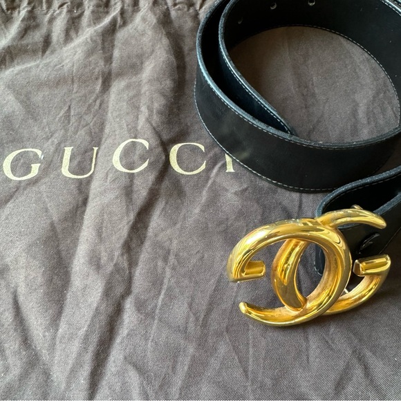 Gucci Vintage GG Black Leather Belt, Size 85 - Picture 1 of 12